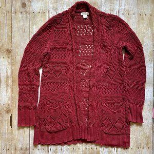 Lucky Brand Maroon Knit Chunky Cardigan Size L